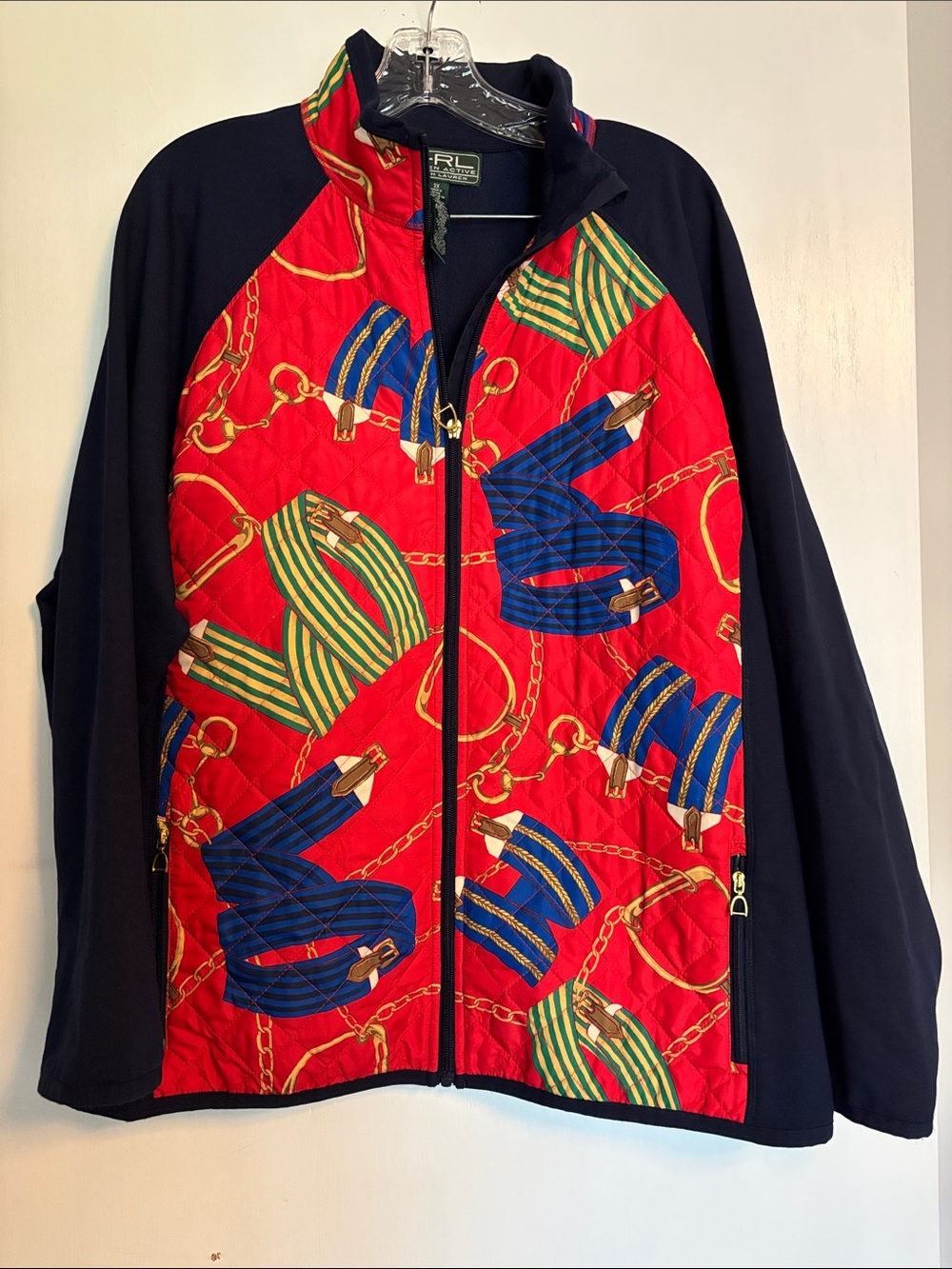 Ralph Lauren L-RL Quilted Jacket with Red and Navy Panels -3x